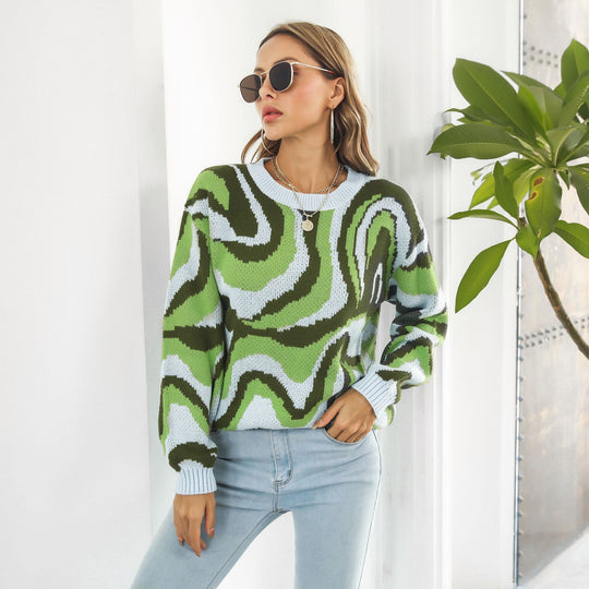 Damen lässiger Pullover mit einzigartigem Wellenmuster Heidi-Mode