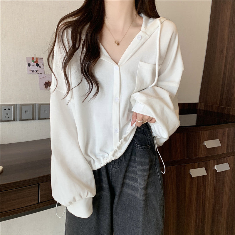 Femme Freizeit Button-Up Hoodie mit verstellbarem Kordelzug Heidi-Mode