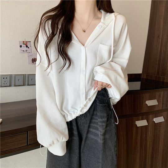 Femme Freizeit Button-Up Hoodie mit verstellbarem Kordelzug Heidi-Mode