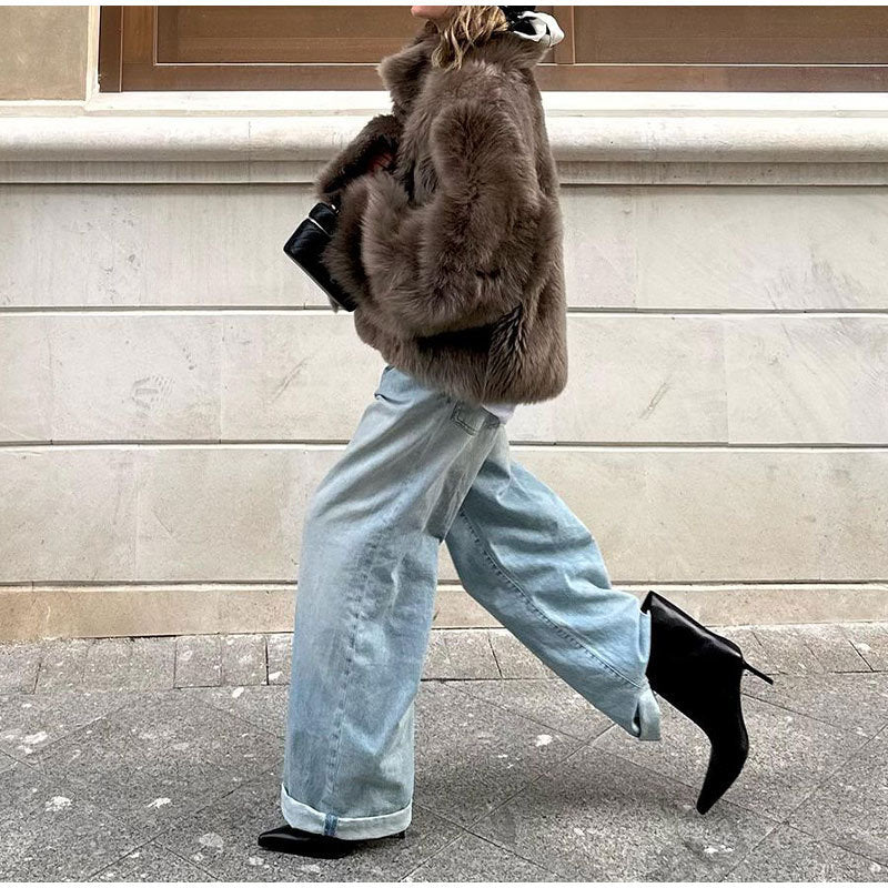 Damen Kuschelige Kunstfelljacke mit voluminösem Kragen Heidi-Mode