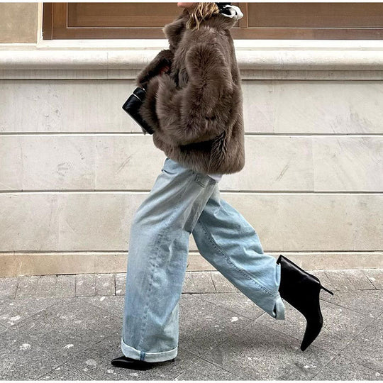 Damen Kuschelige Kunstfelljacke mit voluminösem Kragen Heidi-Mode