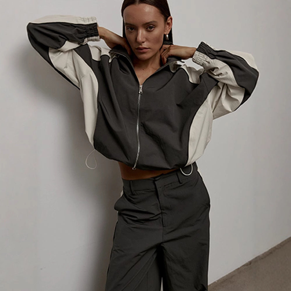 Damen sportliche Kapuzenjacke mit hohem Kragen und asymmetrischem Design Heidi-Mode