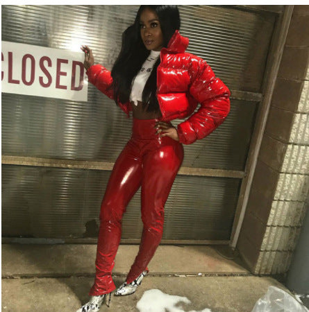 Damen modische kurze Steppjacke mit glänzendem Finish Heidi-Mode