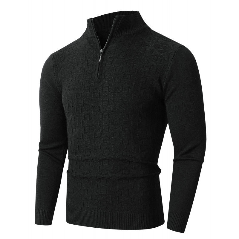 Herren Strickpullover mit modernem Zopfmuster und Halbreißverschluss Heidi-Mode