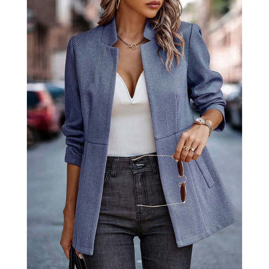 Damen Herringbone Blazer mit strukturiertem Schnitt Heidi-Mode