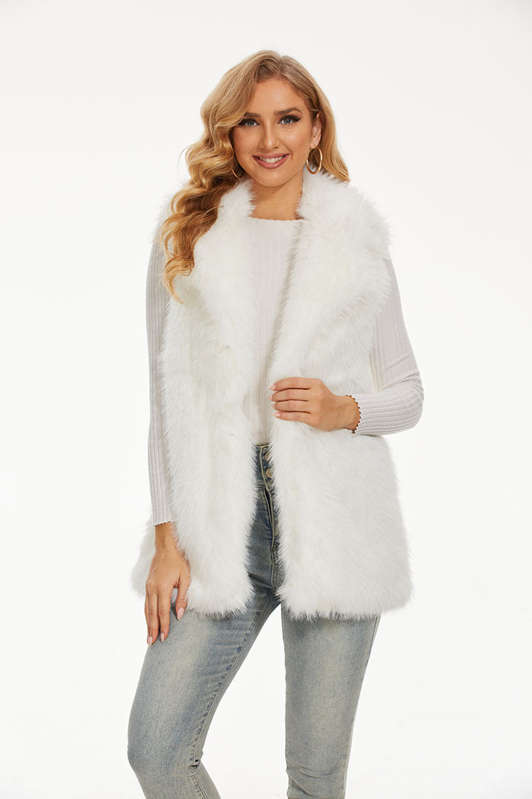 Damen Lange Kunstfell-Weste mit hohem Kragen und weichem Innenfutter Heidi-Mode