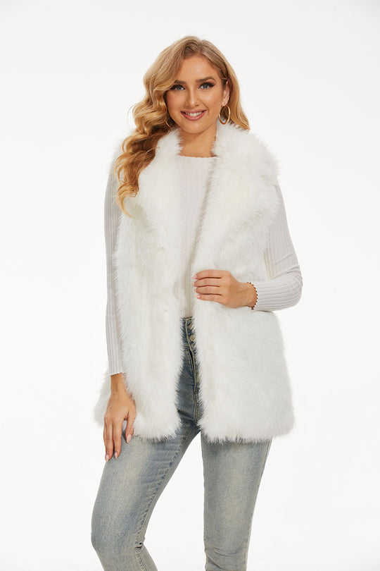 Damen Lange Kunstfell-Weste mit hohem Kragen und weichem Innenfutter Heidi-Mode