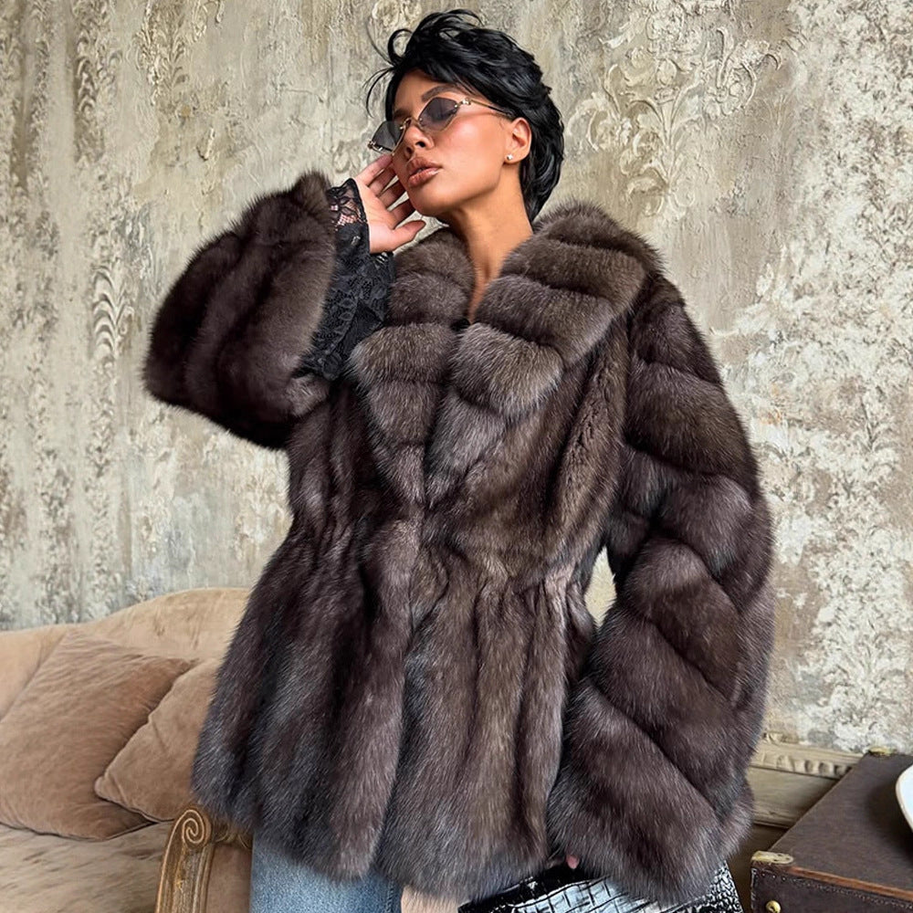 Damen luxuriöse Kunstfelljacke mit weitem Schnitt und modischen Details Heidi-Mode