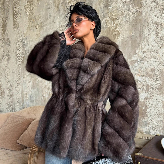 Damen luxuriöse Kunstfelljacke mit weitem Schnitt und modischen Details Heidi-Mode