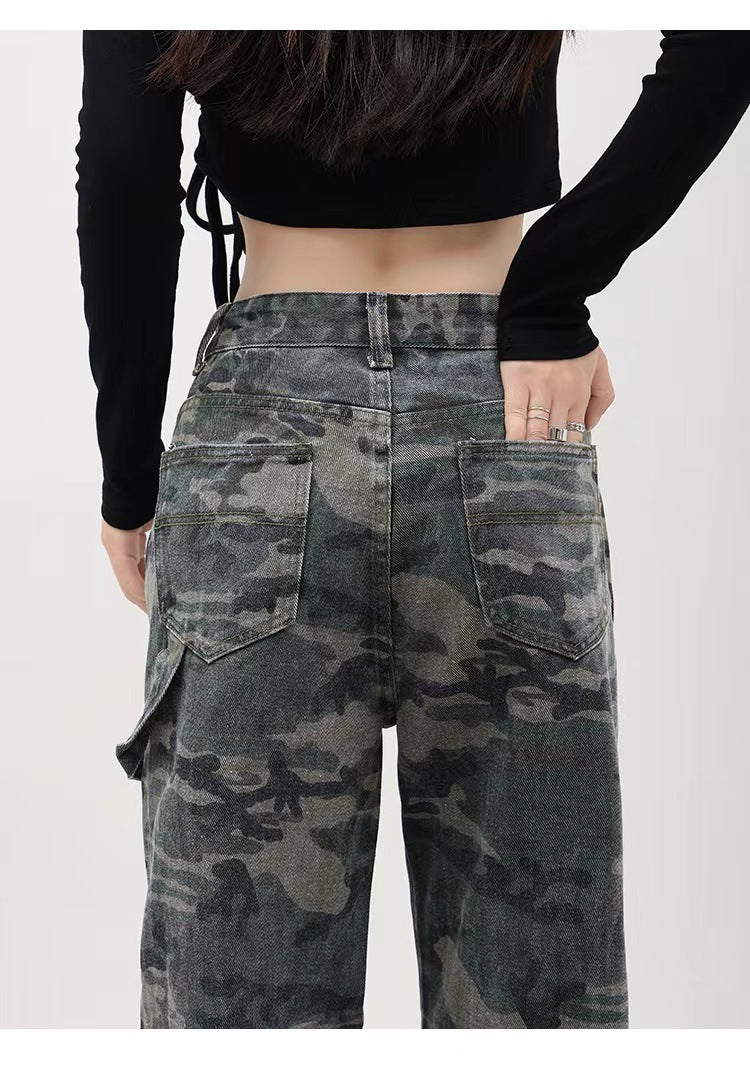 Heidi-Mode | Damen Camo-Print Weite Beinform Denim-Jeans