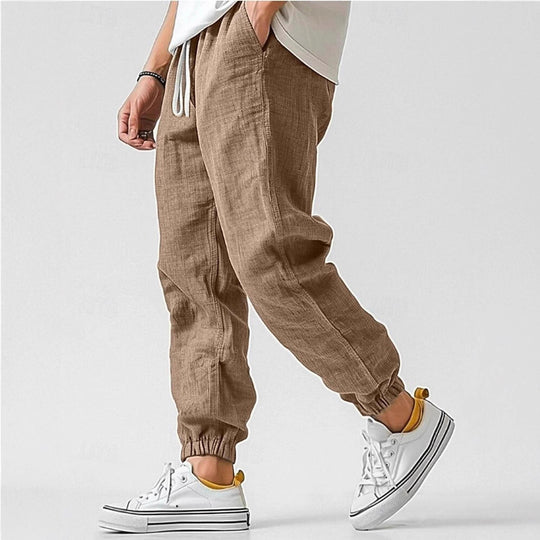 Herren Bequeme Leinenhose mit elastischem Bund und seitlichen Taschen Heidi-Mode