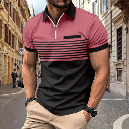 Herren Poloshirt mit modischem Reißverschluss und sportlichem Streifenmuster Heidi-Mode
