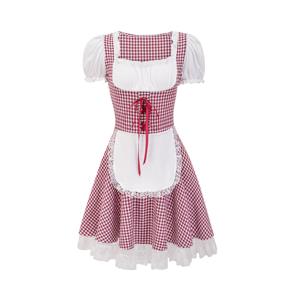 Damen Dirndlkleid mit traditionellem Karomuster und romantischen Rüschendetails Heidi