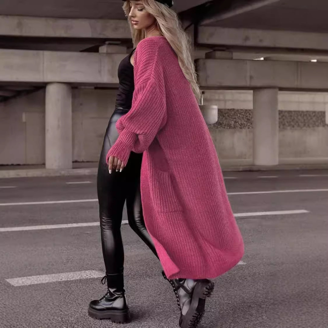 Damen Langer Strickcardigan mit tieferem Rückensaum und lässigem Schnitt Heidi-Mode