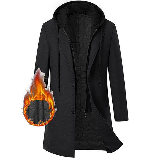 Damen eleganter Mantel mit abnehmbarer Kapuze und sportlichen Akzenten Heidi-Mode