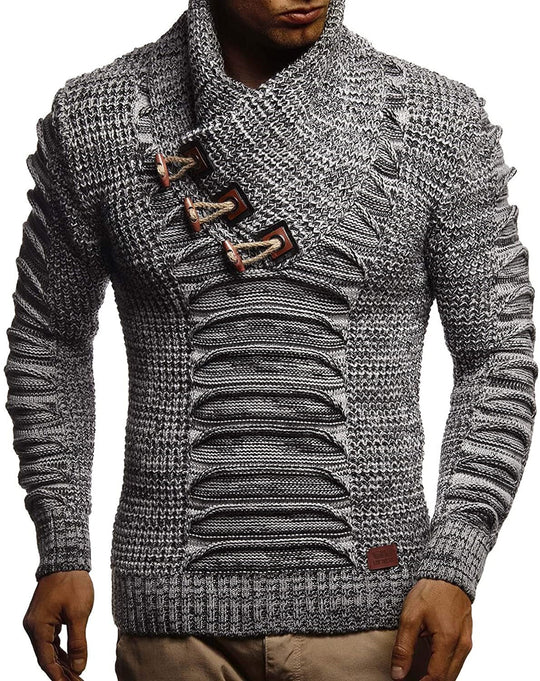 Herren Grobstrickpullover mit innovativem Schalkragen und rustikalem Design Heidi-Mode