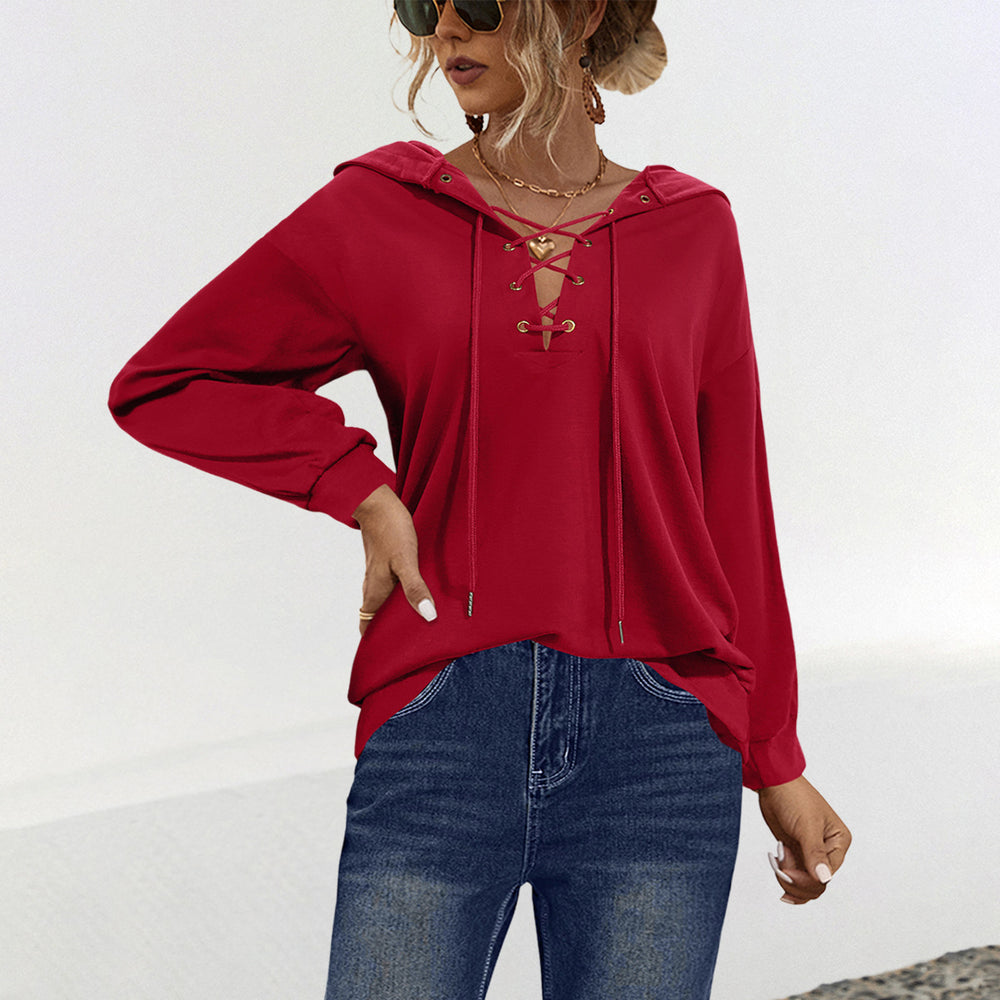 Damen Hoodie mit Lace-Up-Detail und Kapuze Heidi-Mode