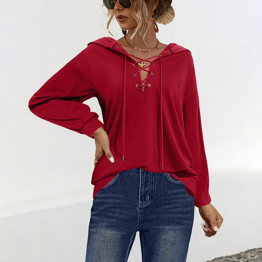 Damen Hoodie mit Lace-Up-Detail und Kapuze Heidi-Mode