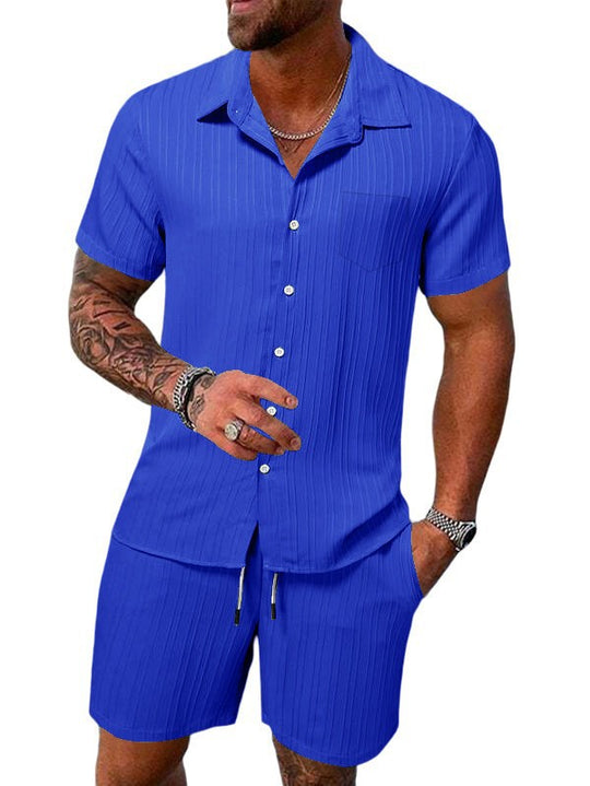 Herren Kurzarm Hemd und Shorts Set mit strukturiertem Design Heidi-Mode