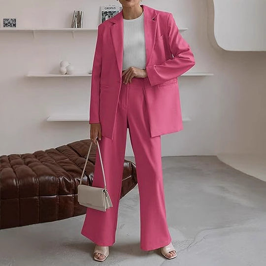 Damen elegantes Anzug-Set mit weitem Hosenbein und modernem Blazer Heidi-Mode
