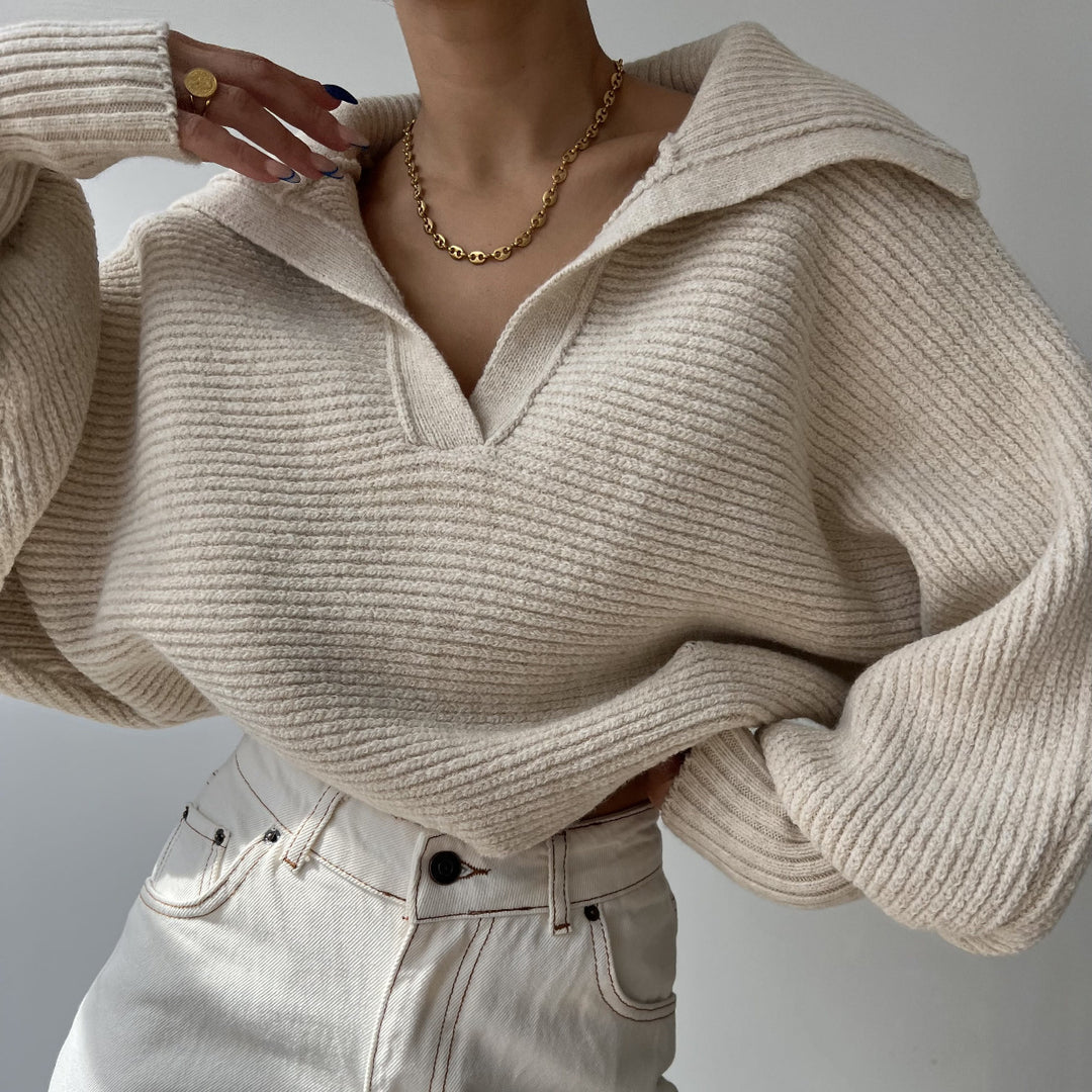Damen Großer Strickpulli mit V-Ausschnitt Heidi-Mode