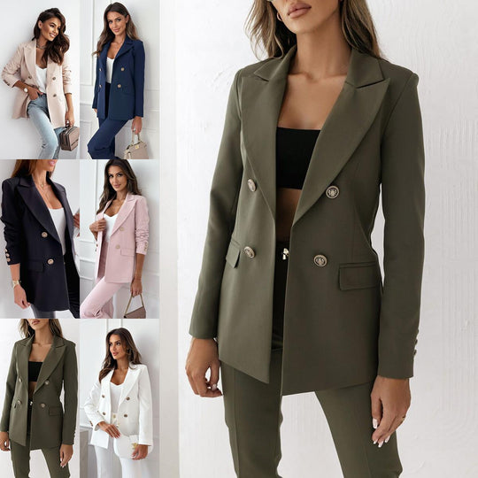 Damen Eleganter Double-Breasted Blazer mit goldenen Knöpfen und moderner Passform Heidi-Mode