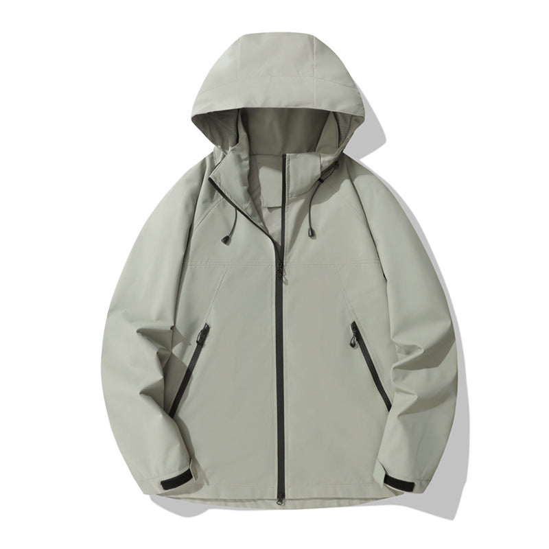 Damen wasserabweisende Outdoor-Jacke mit verstellbarem Kapuzenkragen und funktionalen Reißverschlusstaschen Heidi-Mode