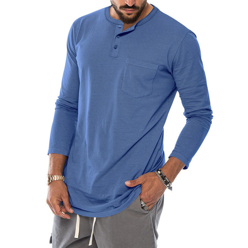 Herren Langarm-Henley-Shirt mit modischem Knopfverschluss und praktischer Brusttasche Heidi-Mode