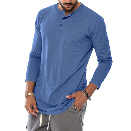 Herren Langarm-Henley-Shirt mit modischem Knopfverschluss und praktischer Brusttasche Heidi-Mode