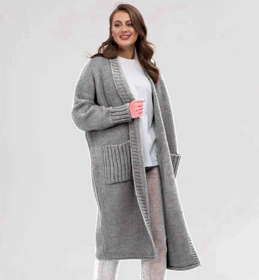Damen Gemütlicher Strickmantel mit großen Taschen und oversized Schnitt Heidi-Mode