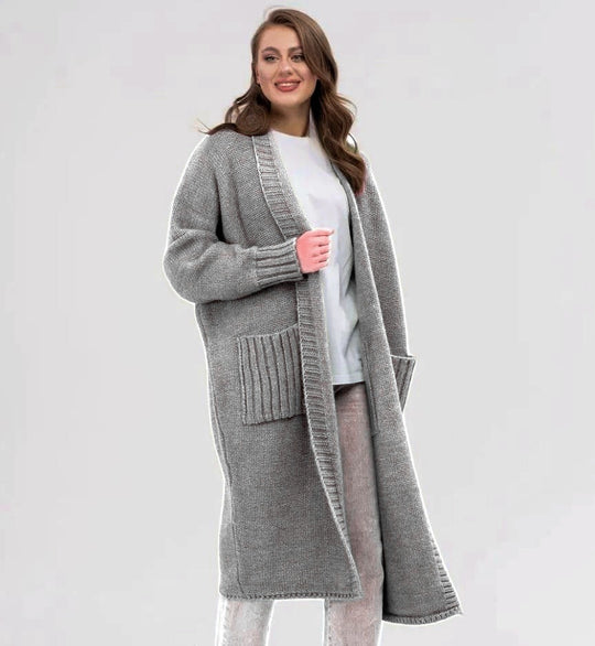 Damen Gemütlicher Strickmantel mit großen Taschen und oversized Schnitt Heidi-Mode