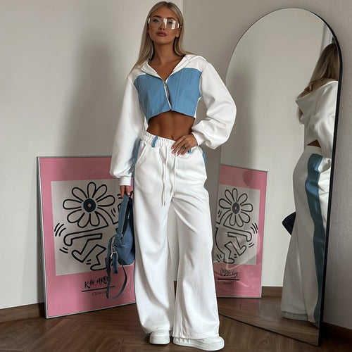 Damen lässiges cropped Sportset mit modernem Hoodie und bequemen Jogginghosen Heidi-Mode