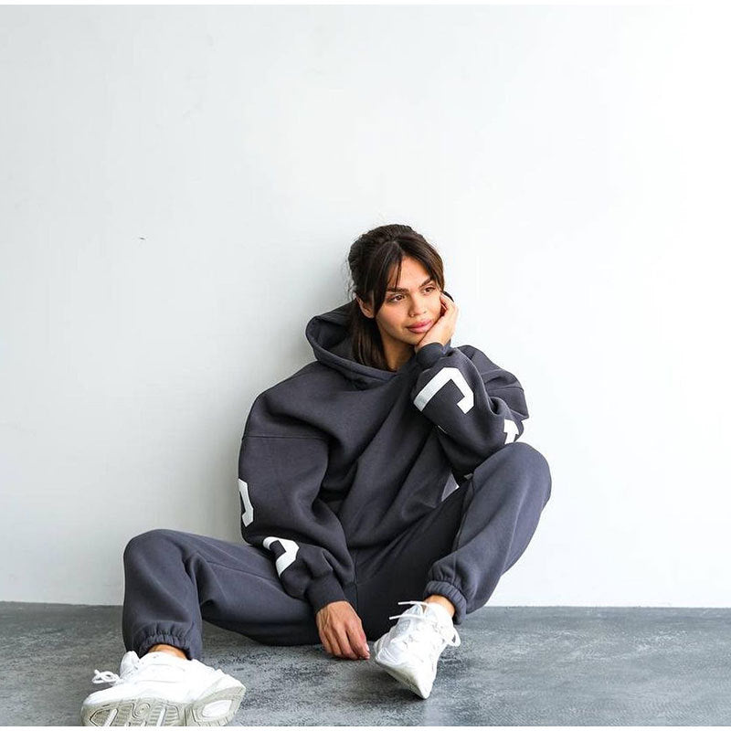 Damen Lässiger Oversize-Sweatanzug mit Kapuze und elastischem Bund Heidi-Mode