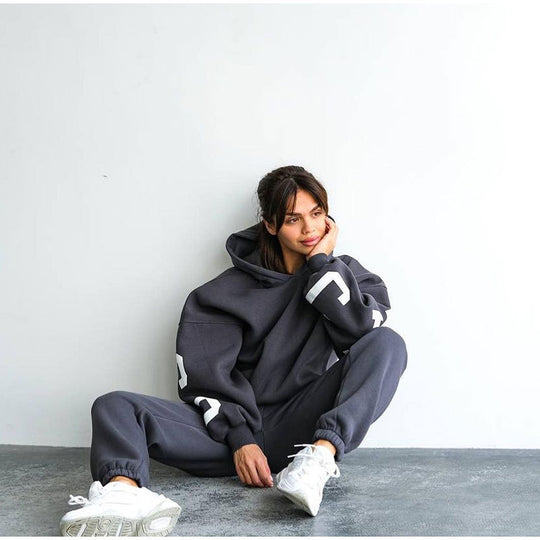 Damen Lässiger Oversize-Sweatanzug mit Kapuze und elastischem Bund Heidi-Mode