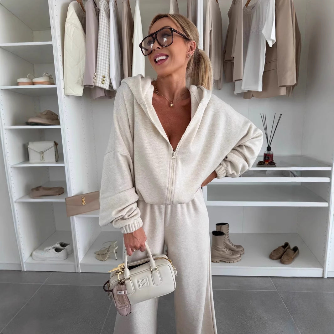 Damen Loungewear-Anzug aus weichem Fleece mit Kapuze und weitem Schnitt Heidi-Mode