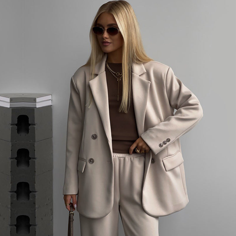 Damen elegantes lässiges Zweiteiliges Set mit oversized Blazer und weit geschnittenen Hosen Heidi-Mode