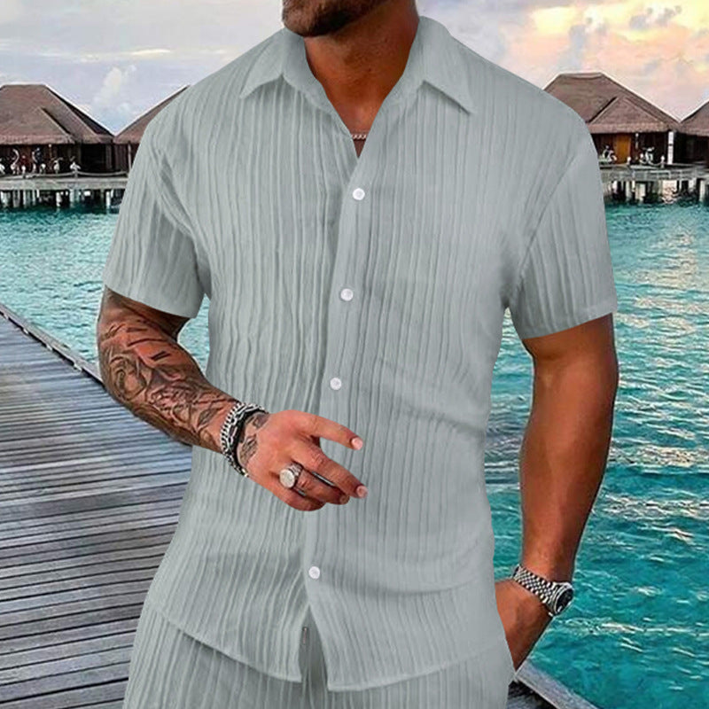 Herren Kurzarm-Hemd mit strukturiertem Design und modernen Knopfdetails Heidi-Mode
