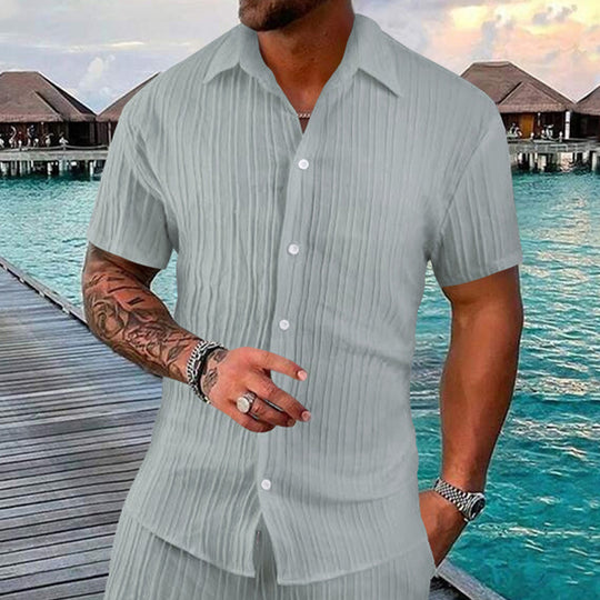 Herren Kurzarm-Hemd mit strukturiertem Design und modernen Knopfdetails Heidi-Mode