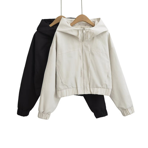 Damen cropped Windjacke mit Kapuze und elastischem Bund Heidi-Mode
