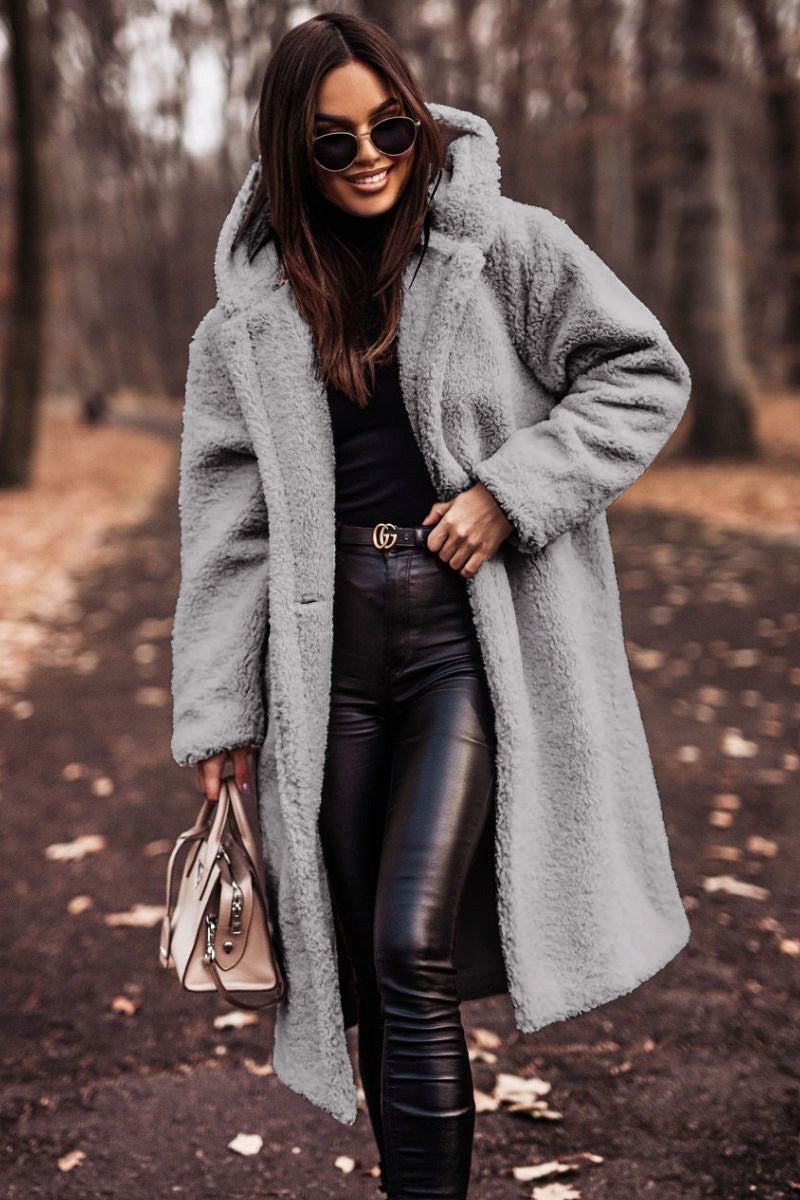 Damen kuschelige Teddyjacke im Oversized-Stil mit Kapuze Heidi-Mode