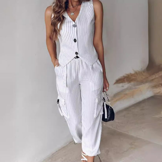 Damen Elegantes Zweiteiler-Set mit Weste und sportlichen Hosen Heidi-Mode