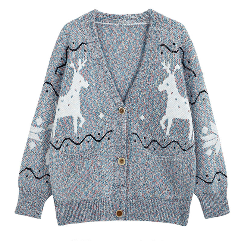Damen Gemütlicher Cardigan mit Rentier-Motiv und Taschen Heidi-Mode