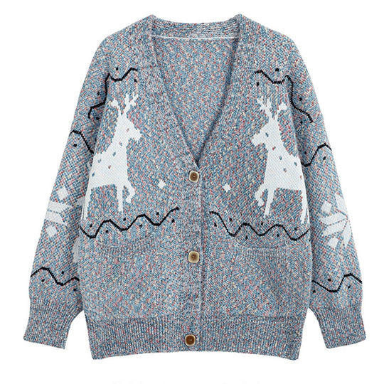 Damen Gemütlicher Cardigan mit Rentier-Motiv und Taschen Heidi-Mode