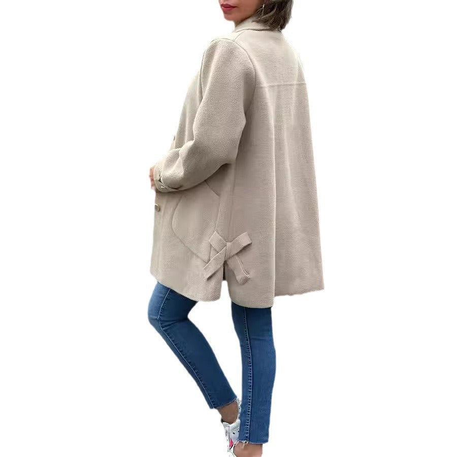 Damen Oversized Wollmantel mit dekorativen Knöpfen und großen Taschen Heidi-Mode