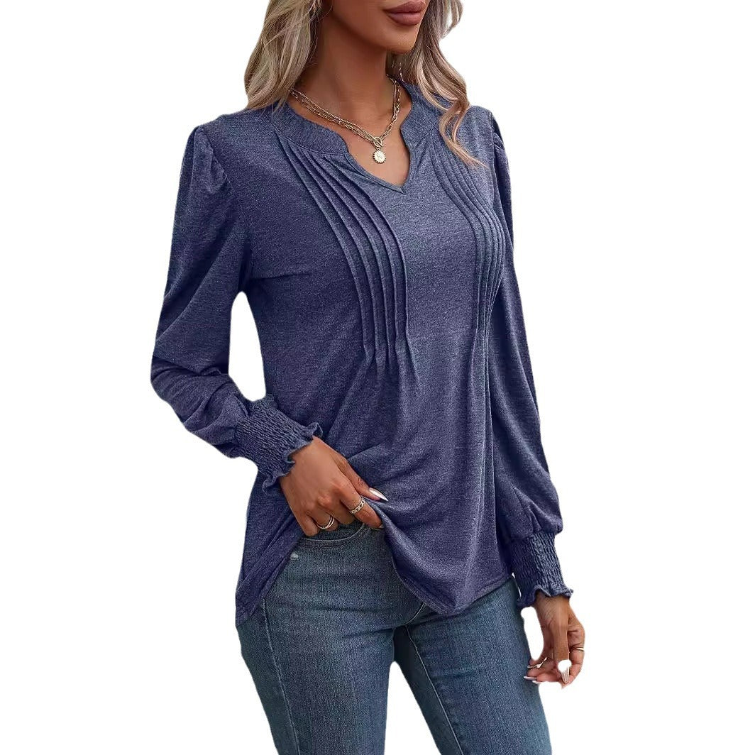 Damen Langarmshirt mit eleganter Rüsche Heidi-Mode
