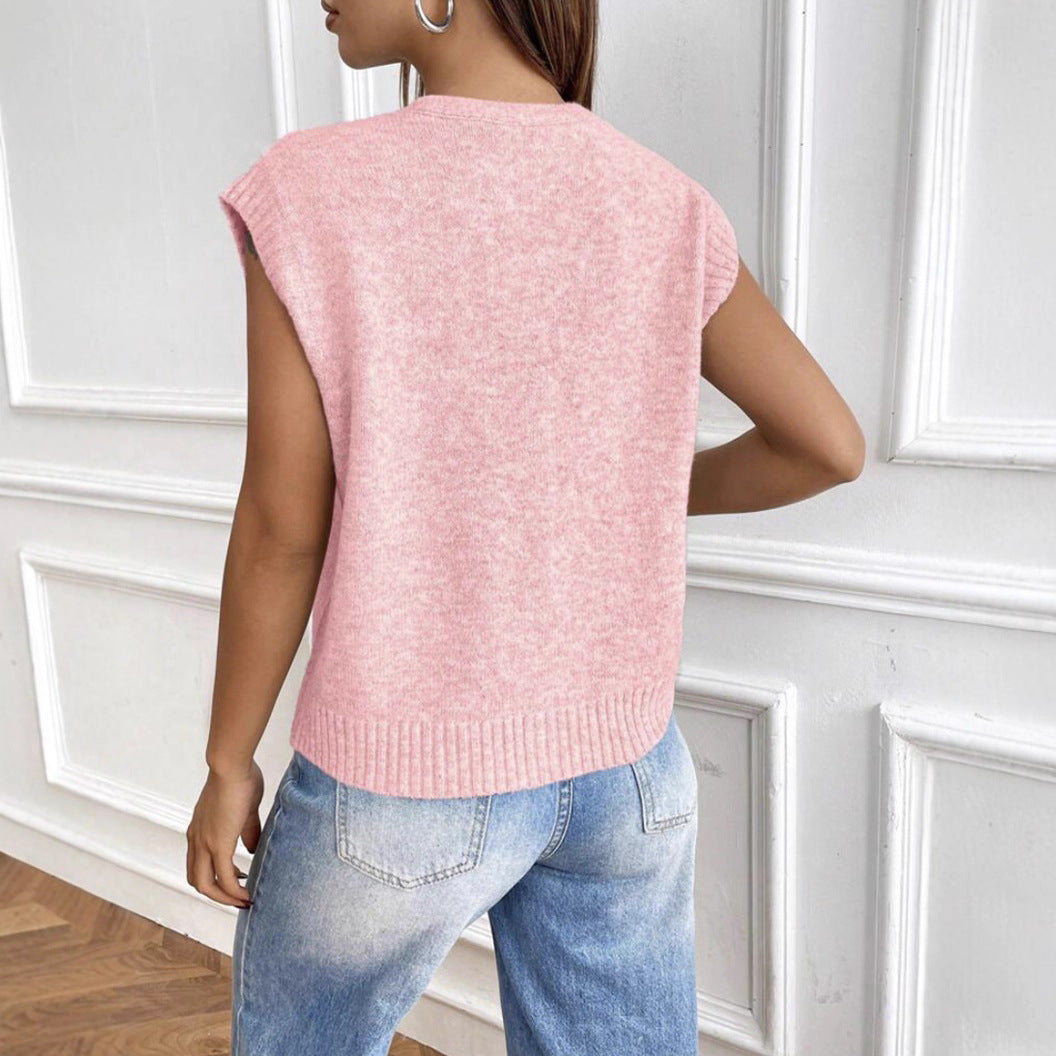 Damen Strickweste mit V-Ausschnitt und modischen Knöpfen Heidi-Mode