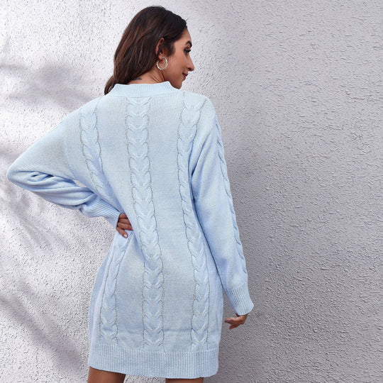 Damen Strickkleid mit Zopfmuster und lässigem Schnitt Heidi-Mode