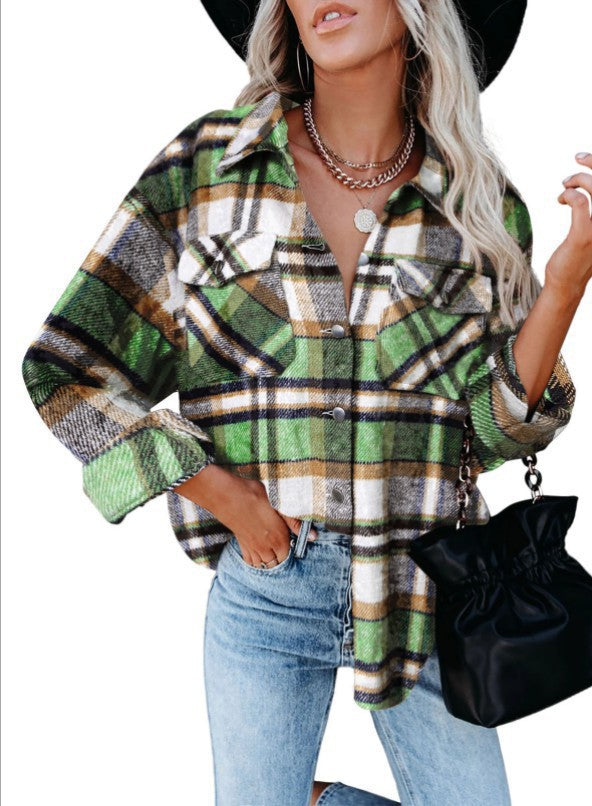 Damen Karobluse mit aufgesetzten Taschen und modernem Schnitt Heidi-Mode