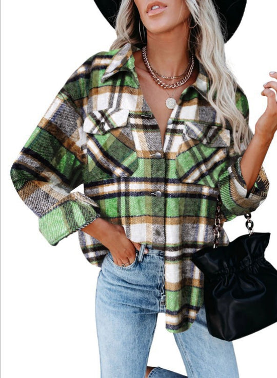Damen Karobluse mit aufgesetzten Taschen und modernem Schnitt Heidi-Mode