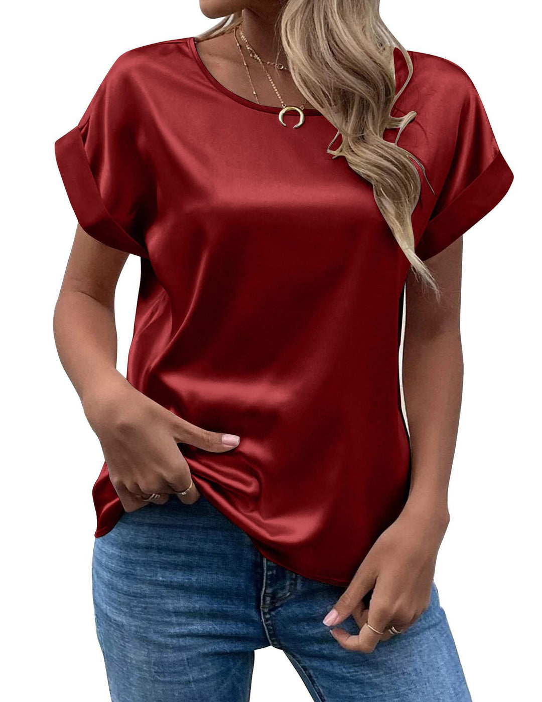 Damen Elegantes Kurzarmshirt aus hochwertigem Satinmaterial Heidi-Mode